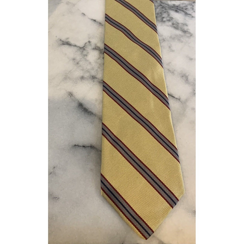 Clyde Campbell 100% Silk Yellow Woven Striped Tie